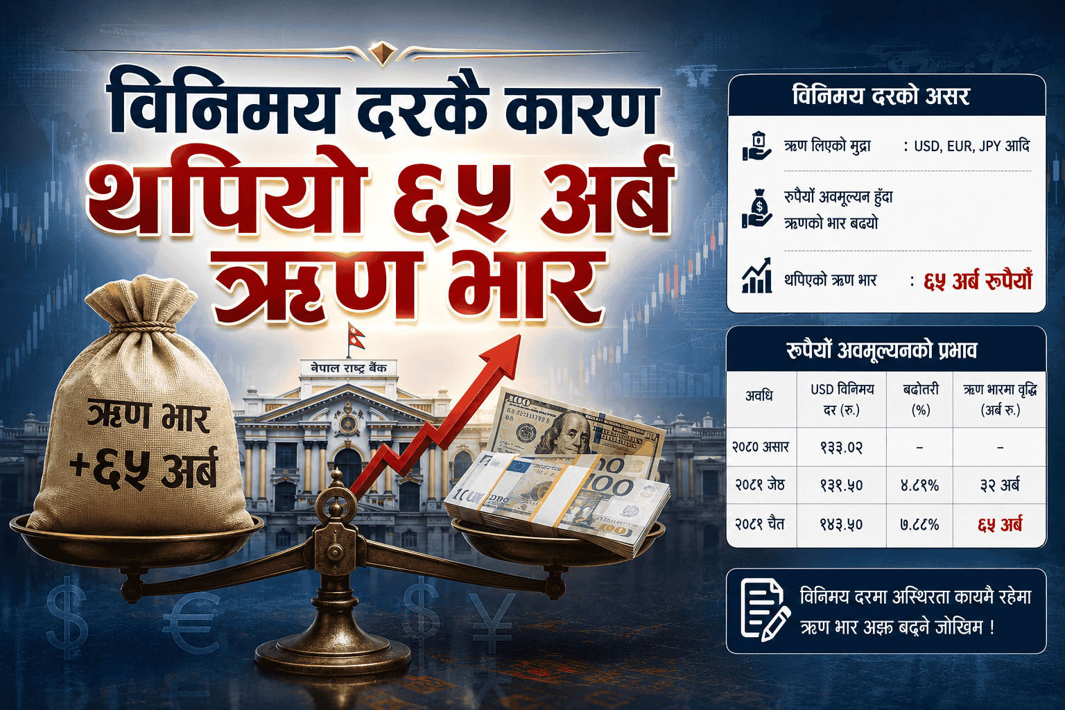  विनिमय दरले थपिएको ६५ अर्ब ऋण भार